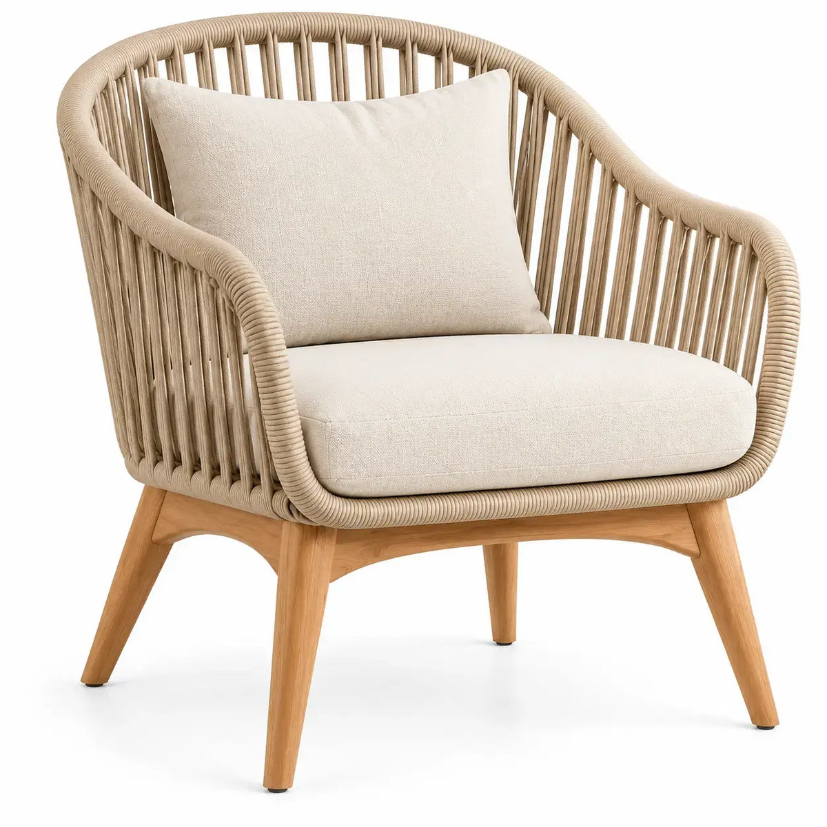 Poltrona, schienale avvolgente a listelli, marrone/beige
