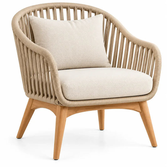 Poltrona, schienale avvolgente a listelli, marrone/beige