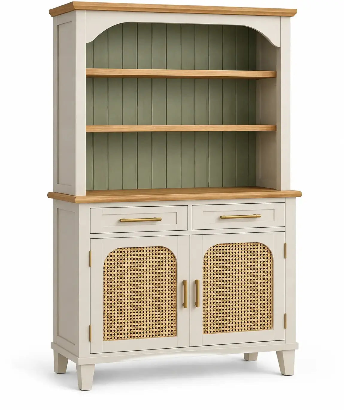 Libreria, ripiani aperti e ante inferiori intrecciate, beige/marrone/verde